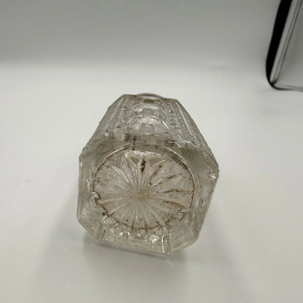 Vintage Antique Cut Glass Vanity Dresser Pot Jar Silver Tone Victorian Starburst